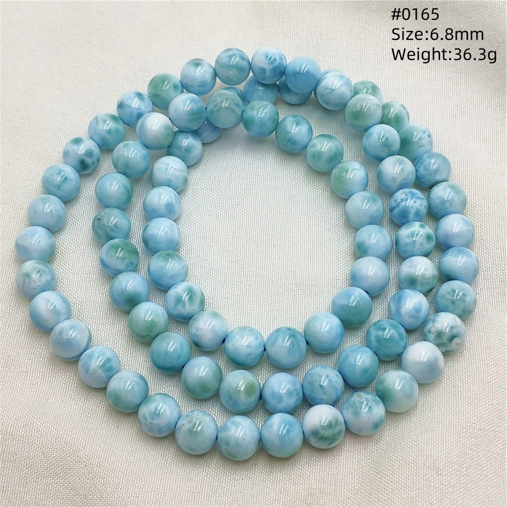 Natural Blue Larimar Round Beads Bracelet Rare Stone Larimar 6.5mm 3 Laps Woman Men Fashion Jewelry AAAAAA view 4