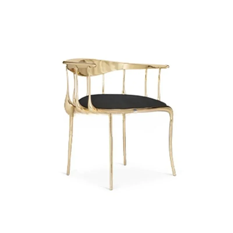 A  Solid cast pure copper leisure chair luxury high chair metal back chair villa fabric art dining