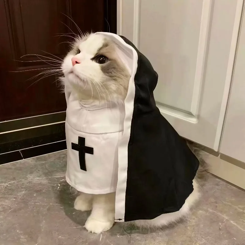 Niedliches Anime-Katzen-Nonnen-Kostüm Kreative Lustige Party-Dekoration Halloween Kawaii Cartoon Haustier-Cosplay-Zubehör Geschenke – Detail 1