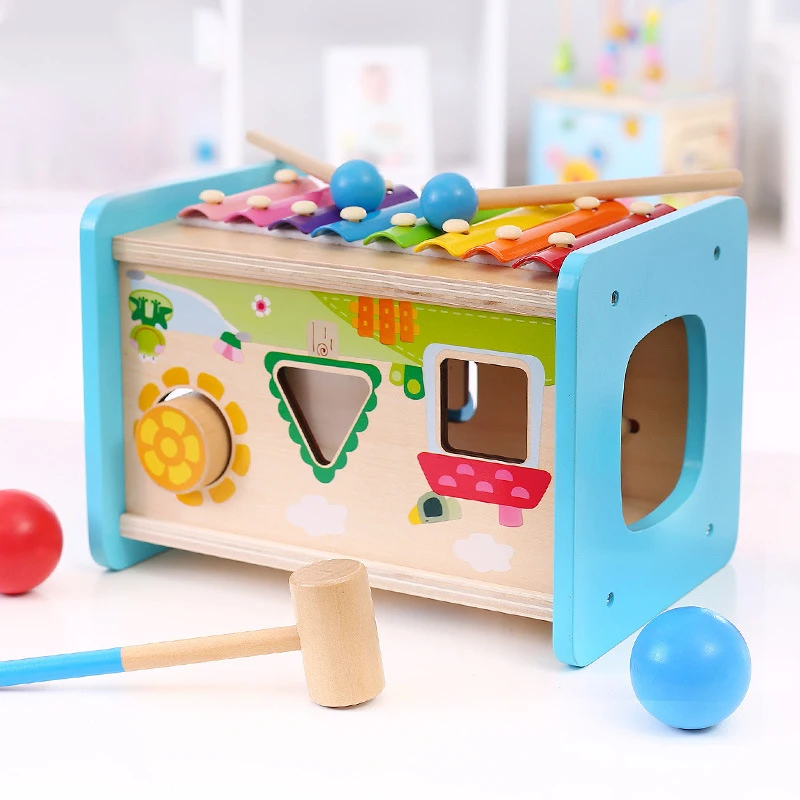 

Eight-tone piano playing table geometric matching cognitive walking 4-in -1 intelligence box children's educational toys