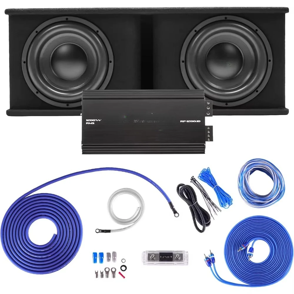 NEUES Dual 12" Komplettes Subwoofer-Basspaket der 2.400-Watt-SDR-Serie – inklusive beladenem Gehäuse mit Verstärker SCHWARZ