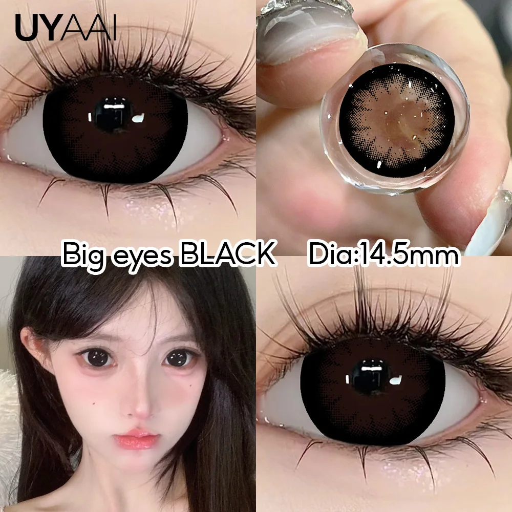 UYAAI 1 paire de lentilles de contact de maquillage pour élèves naturels, lentilles de contact noires douces et annuelles, lentilles de couleur de beauté pour les yeux