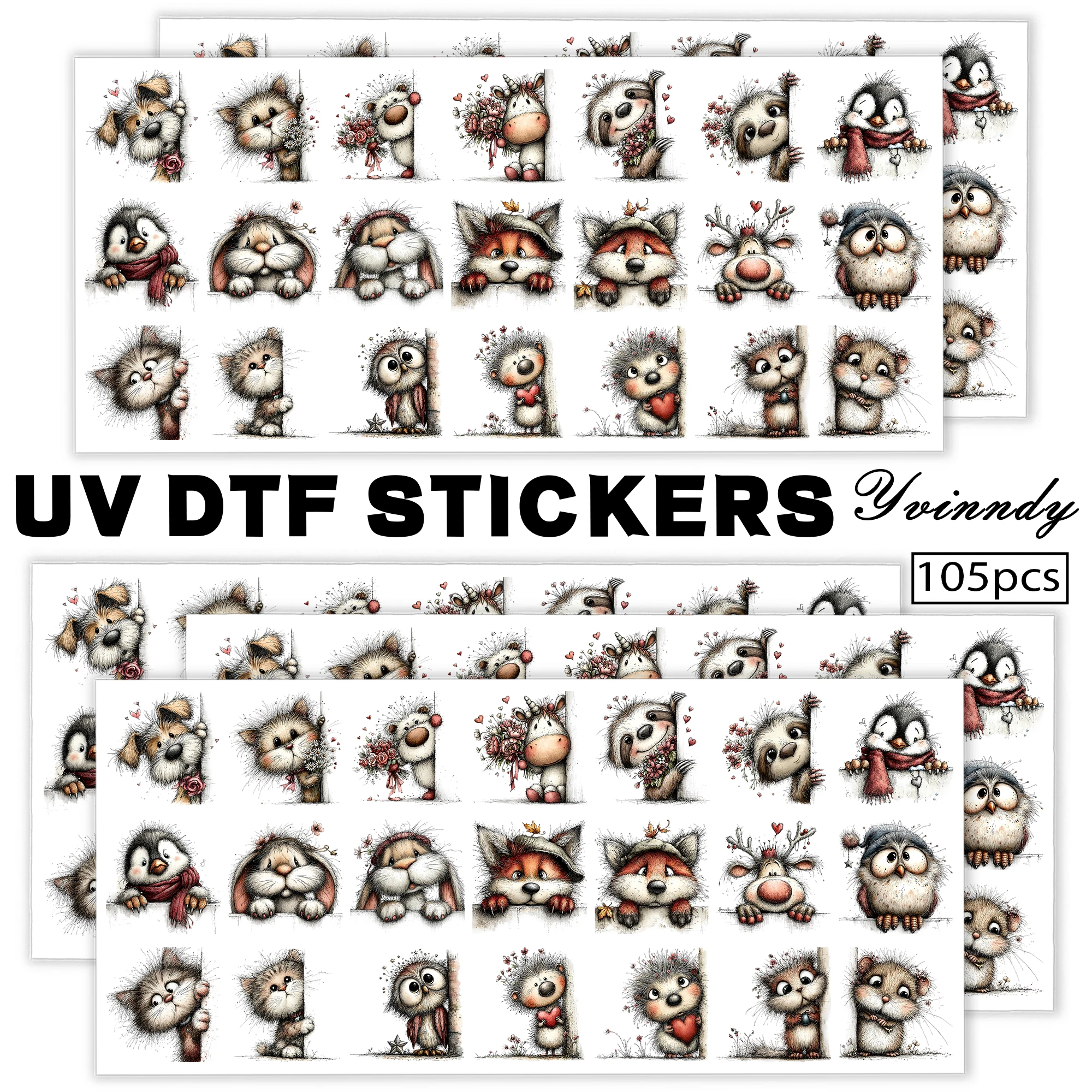 

105Pcs/Set Small animals peeking out Keychain Transfer Paper UV DTF Transfer Paper Durable High-viscosity Transfer Paper