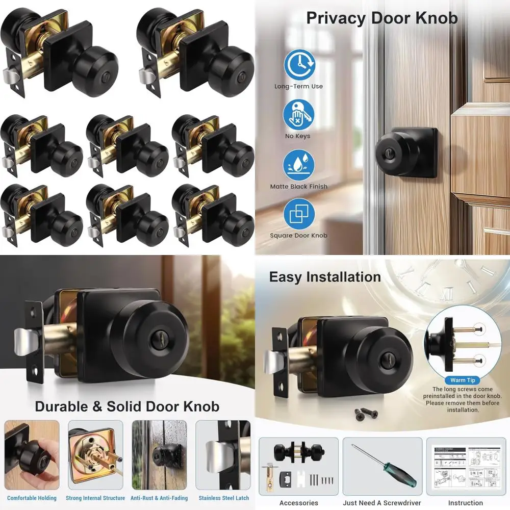 مقابض أبواب مربعة من الفولاذ المقاوم للصدأ للخصوصية، قفل بدون مفتاح، مثالية للاستخدام الداخلي لغرف النوم والحمامات