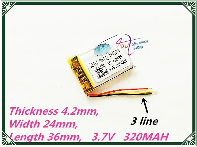 3 Line 422436 3.7V 320mAh 402535 Polymer Lithium Ion / Li-ion Battery for TOY, POWER BANK, GPS, Mp3, Mp4, Cell Phone, Speaker