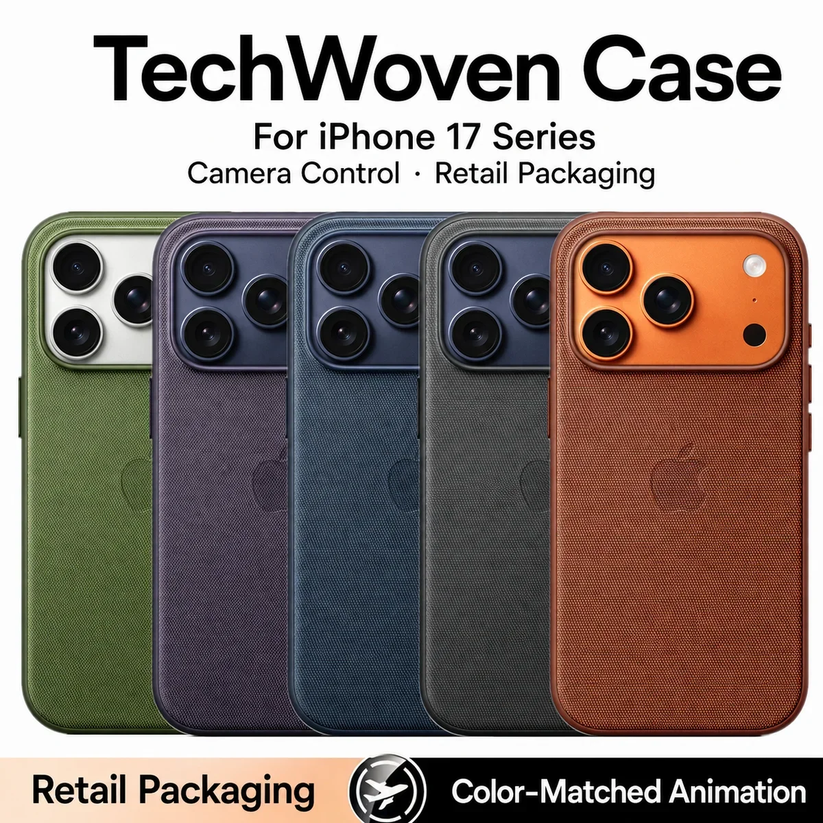 Etui Apple TechWoven z funkcją MagSafe do iPhone 17 Pro Max, z możliwością sterowania aparatem, obsługą bezprzewodowego ładowania i ochroną przed upadkami.