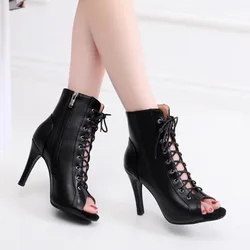 2022 New High Top Latin Dance Shoes For Outdoor Women Street Salsa Tango Boots Open Toes Ballroom Women's Heels