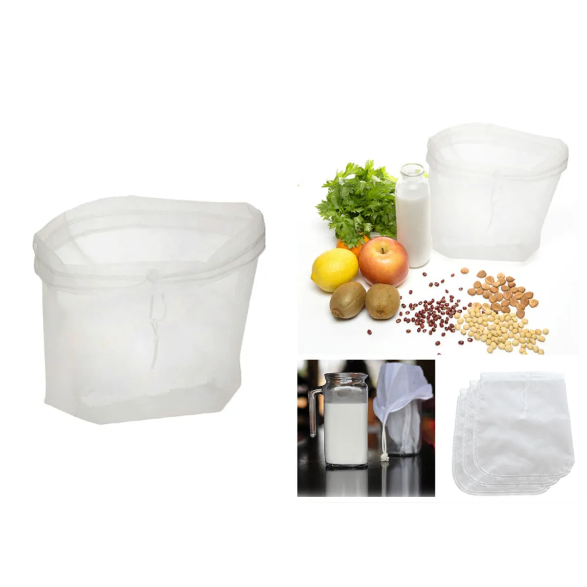 2Pcs Nylon Filter Bags Reusable Fine Mesh Food Strainer Filter Bags for Home Nut Milk Soybean Coffee Juice Cold Brew 23x30cm