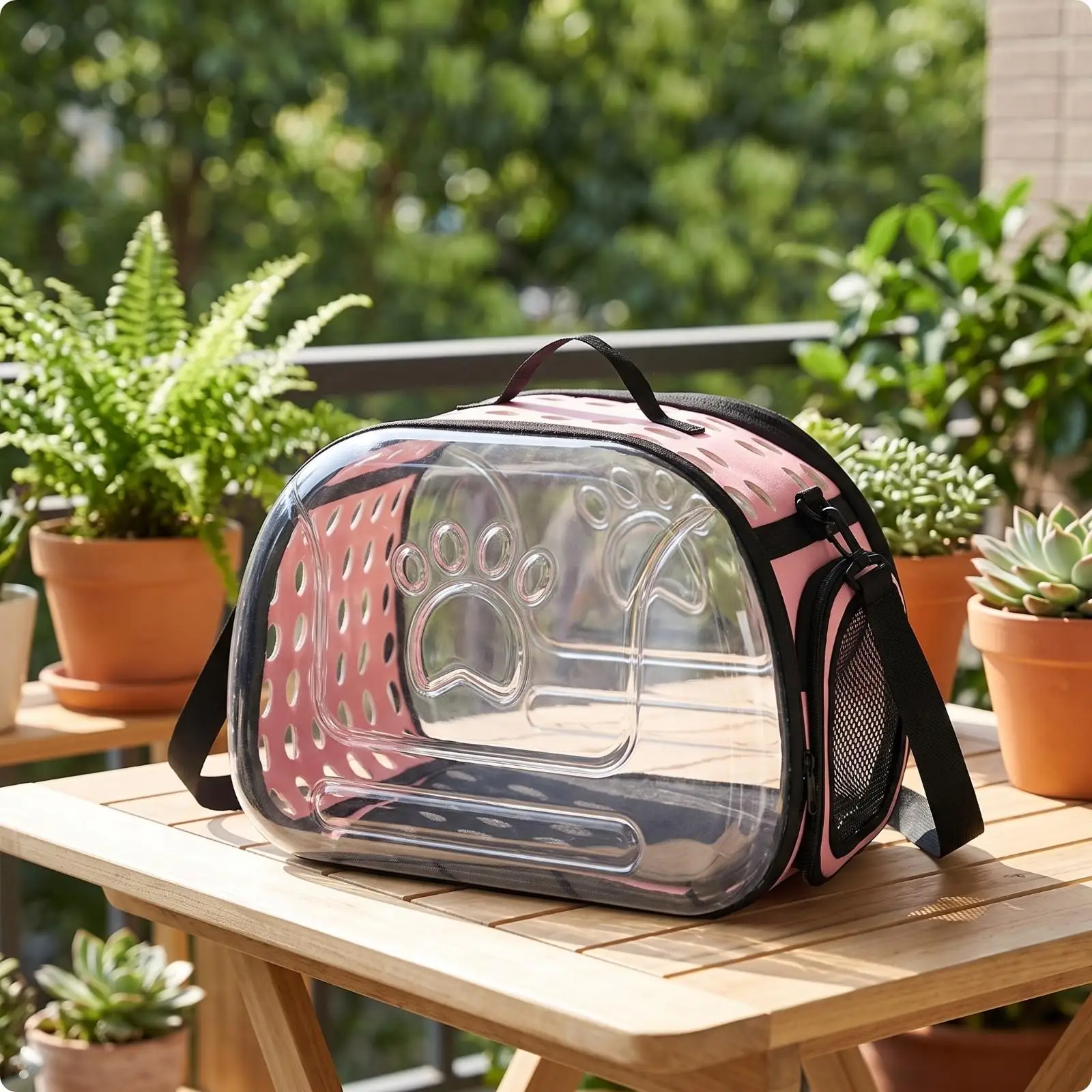 Cat Backpack Carrier with Clear Paw Print Shell and Breathable Side Vents for Vet Appointments and Walks