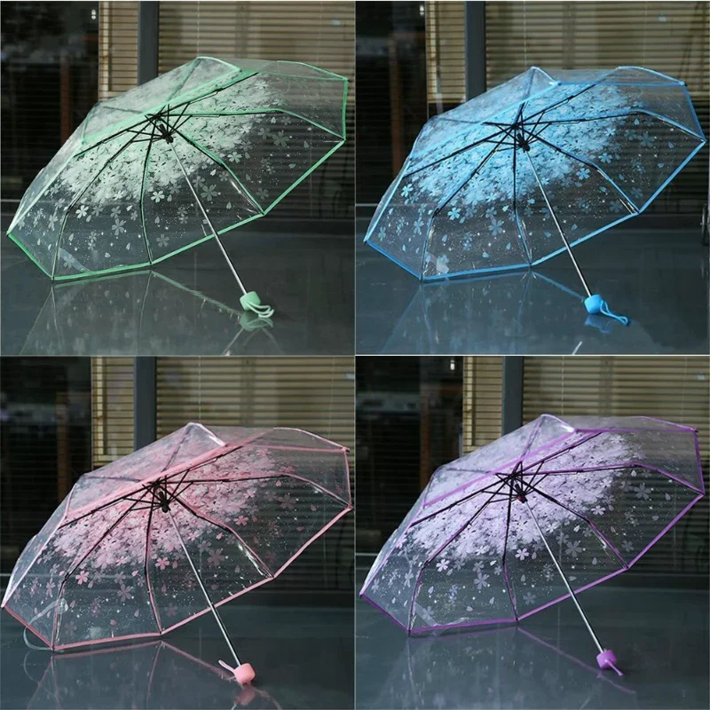 Romantic Transparent Clear Flowers Bubble Dome Cute Designer Goth Umbrella for Wind Heavy Rain Women Sun Umbrella