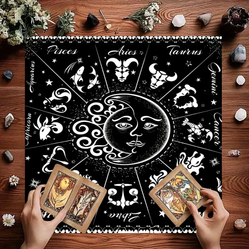 VIKAMA Tarot Game Atmosphere Tablecloth, Moon Phase Pattern Tarot Card Tablecloth Atmosphere Decorative Fabric, Home Decoration