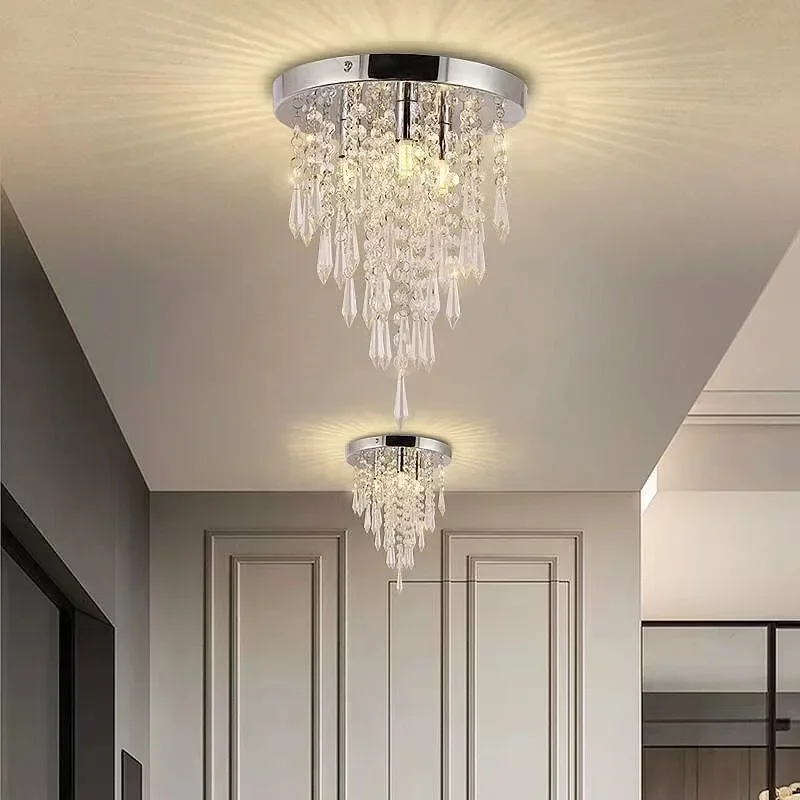 

Nordic Crystal Ceiling Light Transparent Lustre Pendant Chandelier Home Decor Hall Living Room Bedroom Corridor Led Hanging Lamp