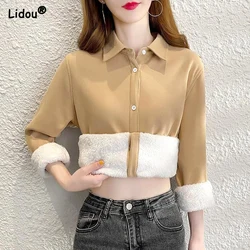 Autumn Winter Thick Corduroy Solid Turn-down Collar Blouses Button Keep Warm Casual Fashion Straight Simplicity Women's Clothing