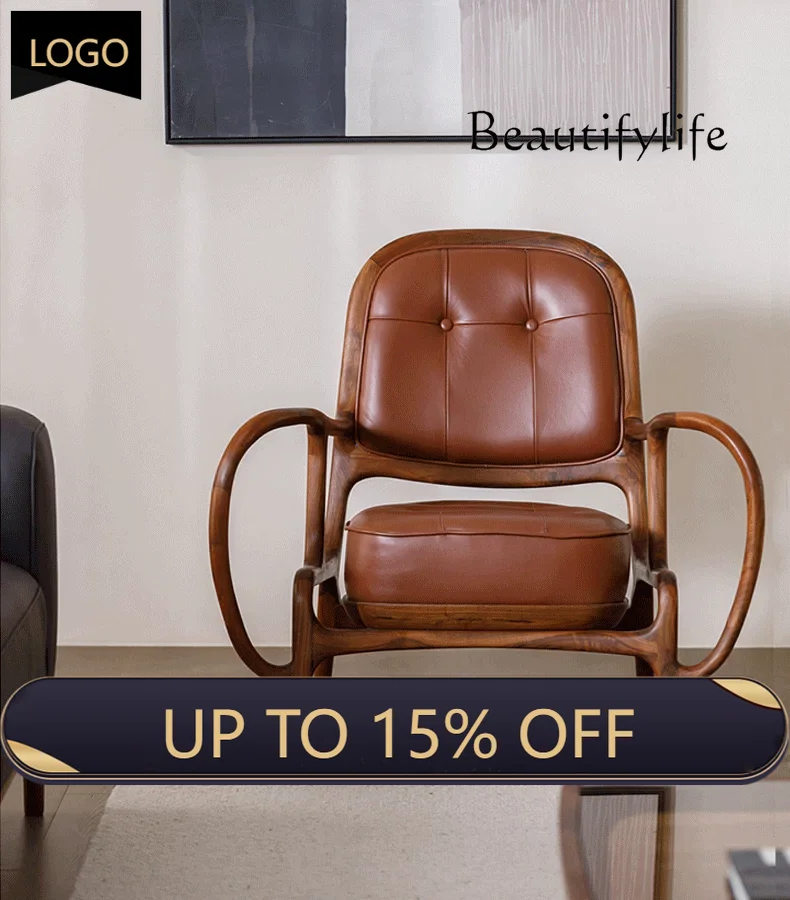 

XR Medieval Style Solid Wood Soft Bag Retro Sofa Chair Living Room Single Chair Bedroom Home Balcony Leisure Single Chair