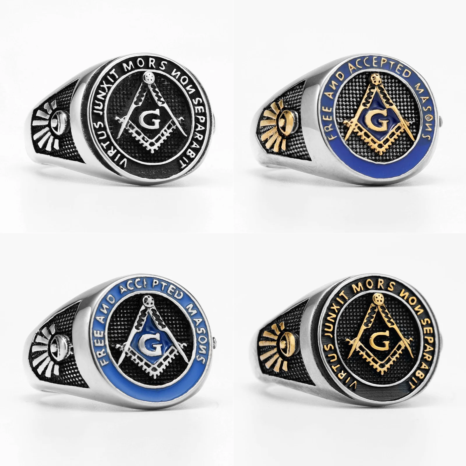 Stainless Steel Men Rings Masonic Freemasonry Skull Punk Rock Hip Hop for Biker Male Boyfriend Jewelry Creativity Gift Wholesale