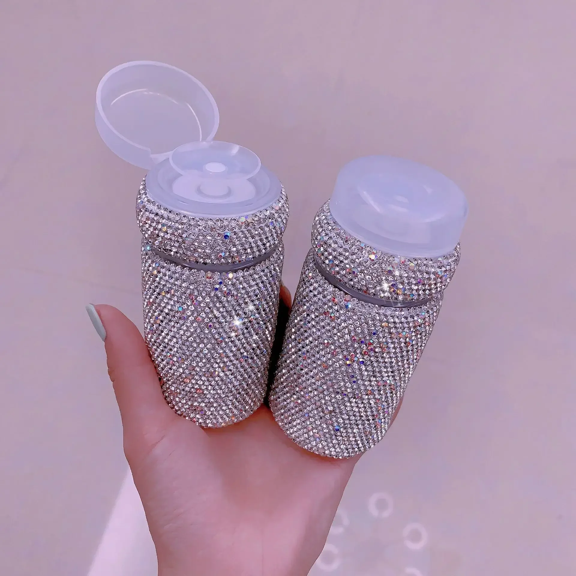 

100ML Sparkling Rhinestone Cosmetics Split Bottle Press on Makeup Removal Moisture Box Travel Toner Empty Storage Bottle