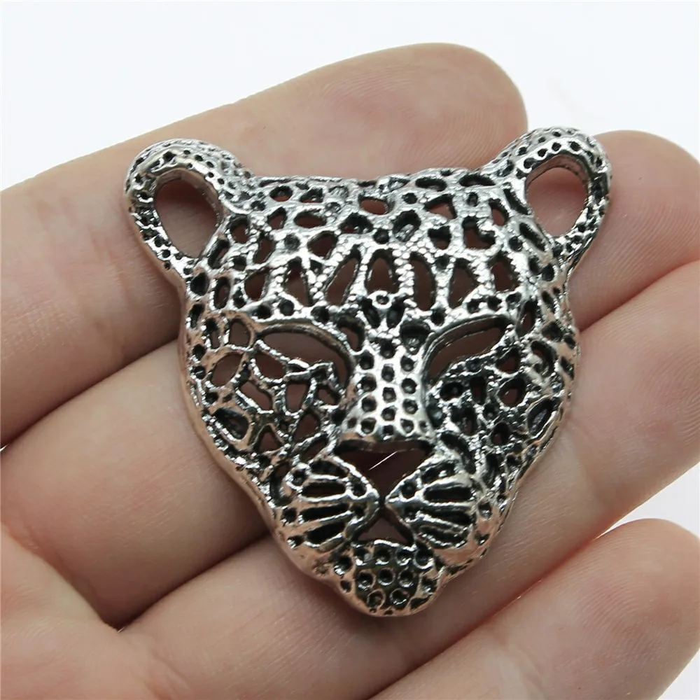 WYSIWYG 1pcs 45x43mm Animal Leopard Head Charm Pendants For Jewelry Making Leopard Head Pendants Charm Leopard