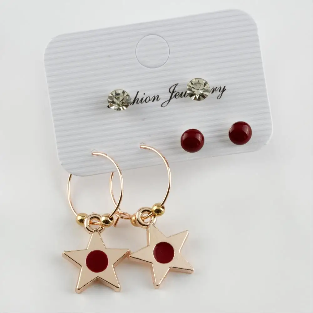 6'lı Star Figured Cabochons Ring Earrings