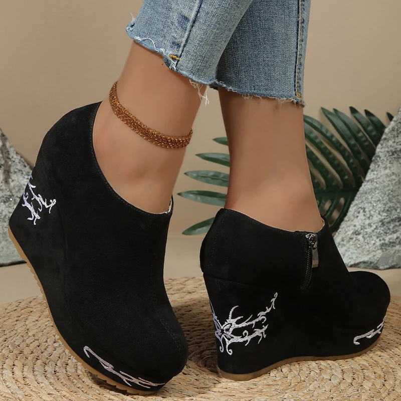 Super High Heels Wedges Women Boots Print Random Ankle Platform Shoes 2024 Winter New Elegant Trend Botas Pumps Mujer Zapatos