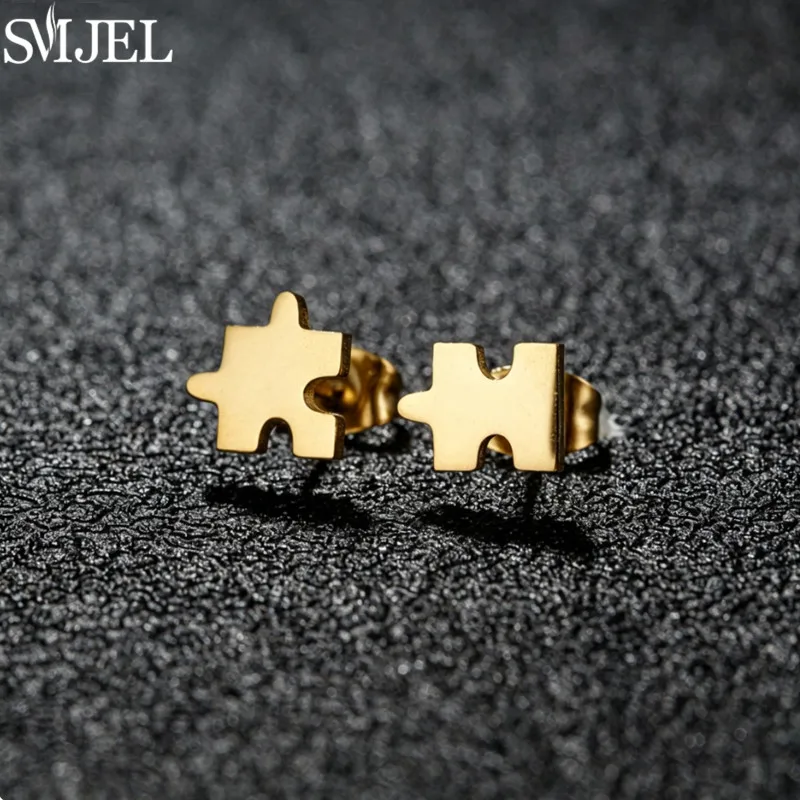 Hiphop Punk Jigsaw Puzzle Stud Earrings for Women Men Stainless Steel Geometric Earings Fashion Piercing Jewelry Girls Oorbellen