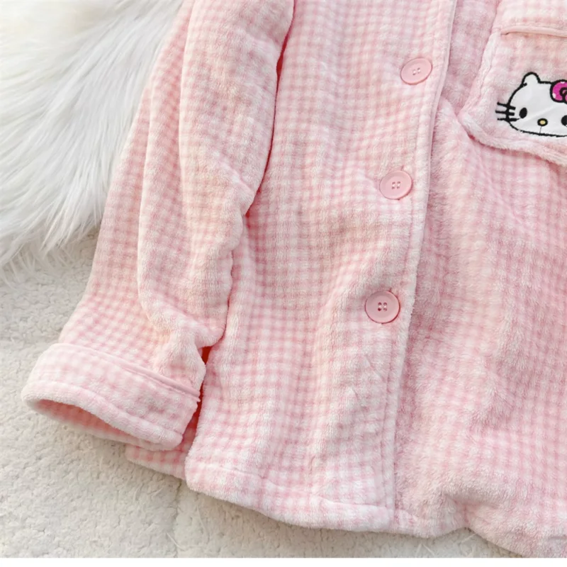 Hello Kitty Pajamas Flannel Cute Women\'S Pajamas Set Fluffy Pajamas Plush Pajamas Tops Thickened Home Service Two-Piece Winter