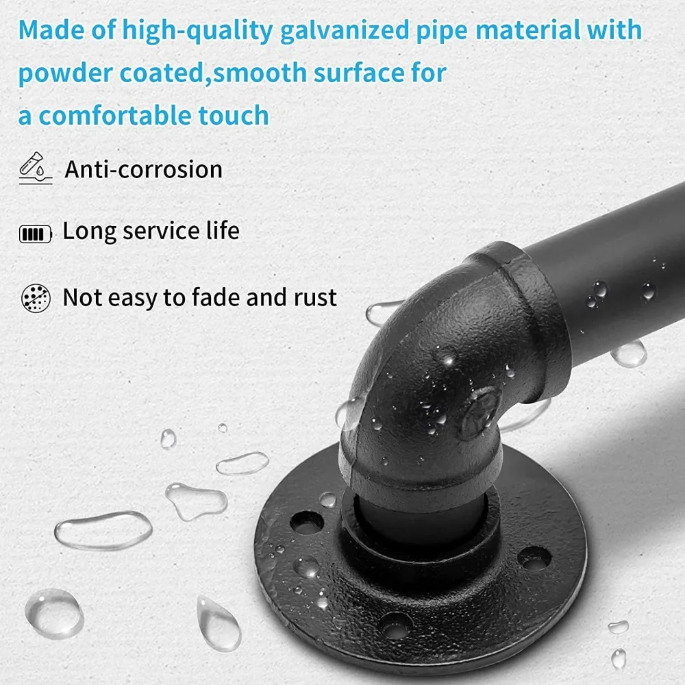 Przemysłowa, ocynkowana stalowa poręcz schodowa, długość 2,13 metra, średnica 3,175 cm, montowana na ścianie, wewnętrzna poręcz schodowa zapewniająca bezpieczeństwo i...
