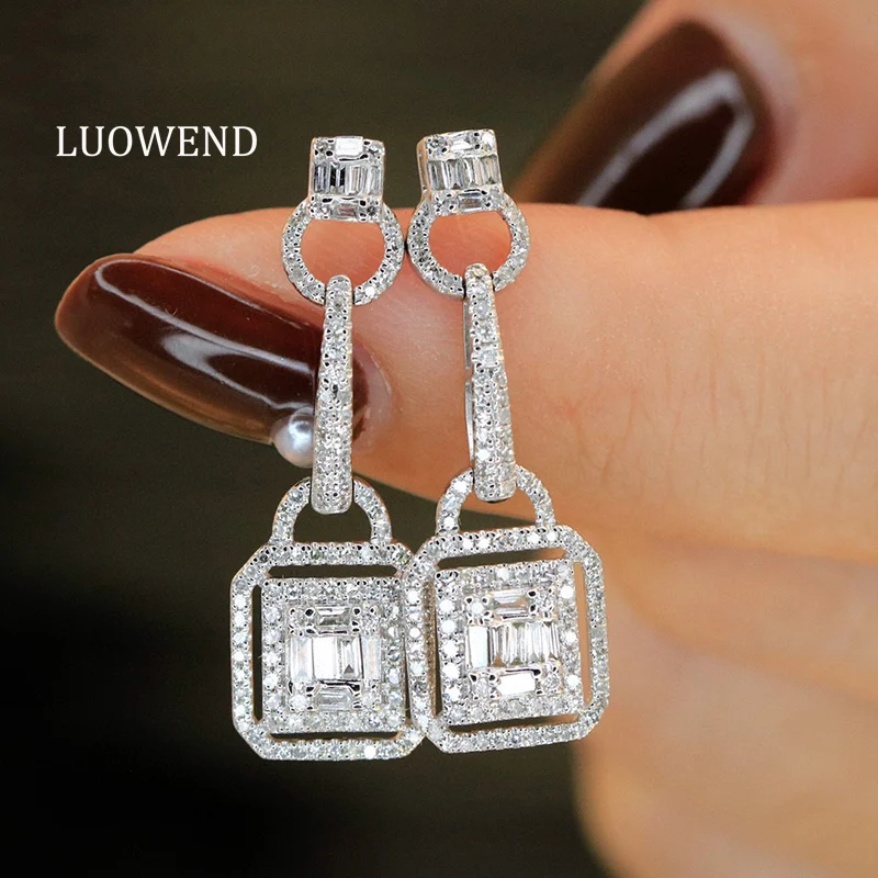 

LUOWEND серьги из 100% белого золота 18 карат, женские роскошные элегантные стильные серьги-капли из настоящего натурального бриллианта 0,80 карата, ювелирные изделия для вечеринок