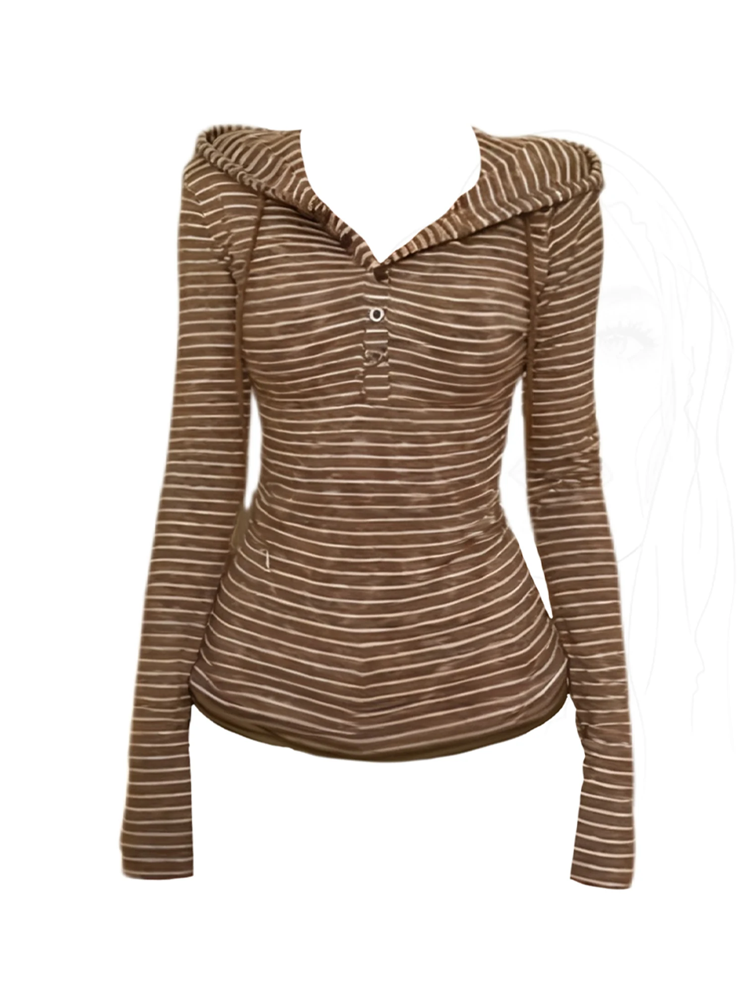 

Женская коричневая толстовка в полоску, футболка Y2k Gyaru, винтажная эстетичная футболка большого размера с длинными рукавами, одежда 2000-х годов, весна-осень