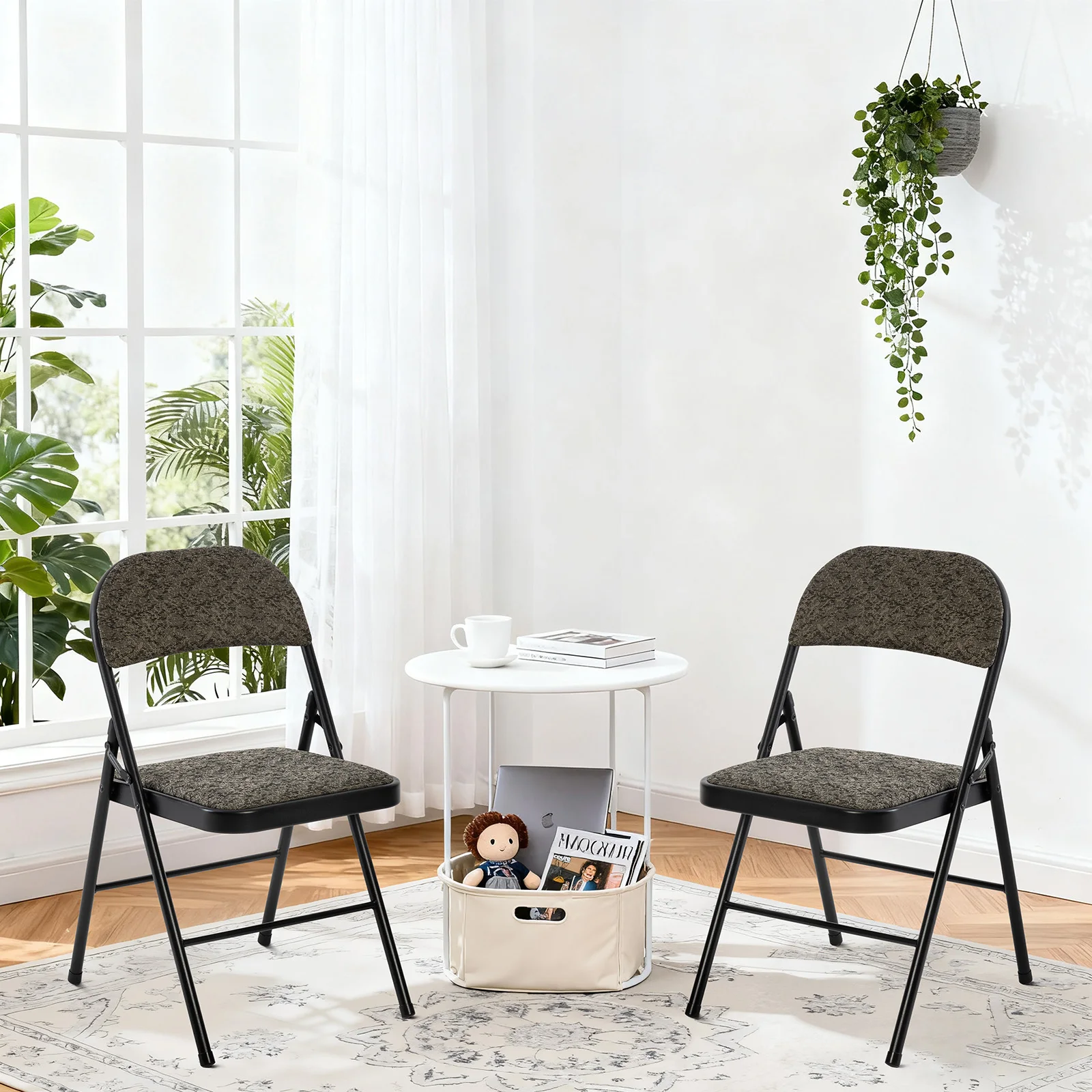 

2-Pack Folding Chairs, Padded Fabric Dining Chairs with Cushioned Seat and Back for Indoor or Outdoor Use, Home, Office, Events