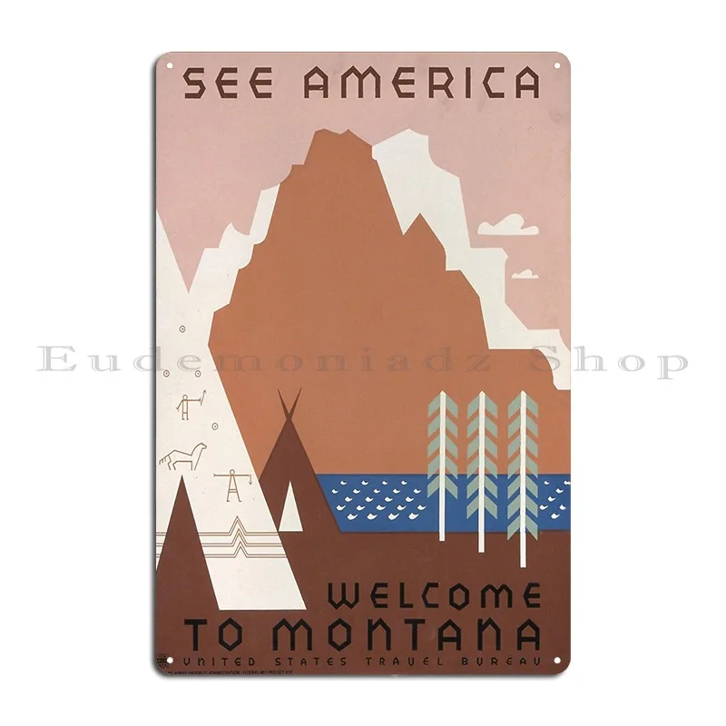 Stk502197a Vintage 1936 Poster Promoting Travel To Montana Metal Plaque Poster Decoration Living Room Designing Tin Sign Poster