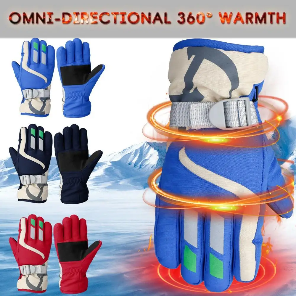 Niedliche winddichte Kinder-Skihandschuhe, rutschfest, verdickt, warme Kinderhandschuhe, wasserdichter Fäustling, Schnee, Snowboard