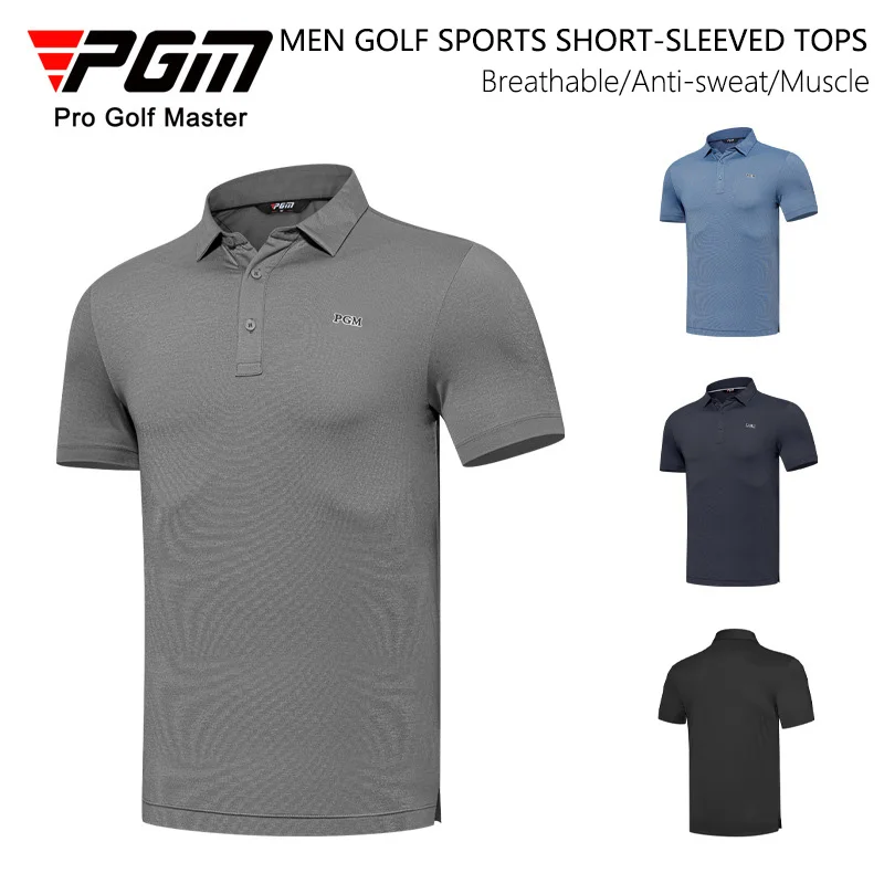 

PGM New Male Short-sleeve Muscle Tops Quick-dry Casual Golf Shirt Anti-sweat Lapel T-shirt Elastic Golf Apparel Sports Jersey