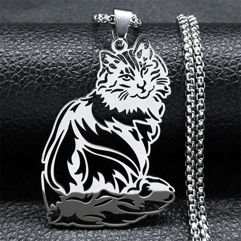 Cute Cat Ragdoll Pendant Necklace for UNISEX Stainless Steel Silver Color Chain Pet Enthusiast Gathering Gift Jewelry