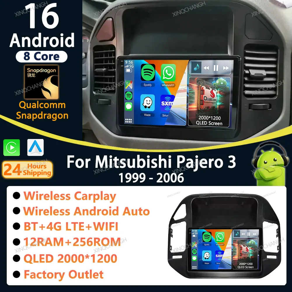 Android 16 Car Radio Carplay Auto For Mitsubishi Pajero 3 V70 V60 1999 - 2006 Accessories Dash Fitting Panel Kit Video Stereo