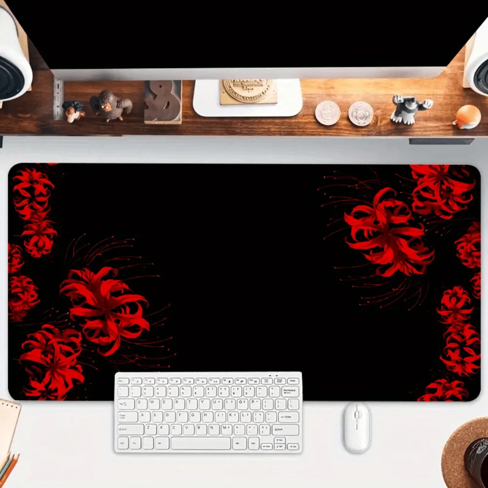 

Red Spider Lily Large Mouse Pad, Mysterious Red & Black Japanese Higanbana Extended Desk Mat
