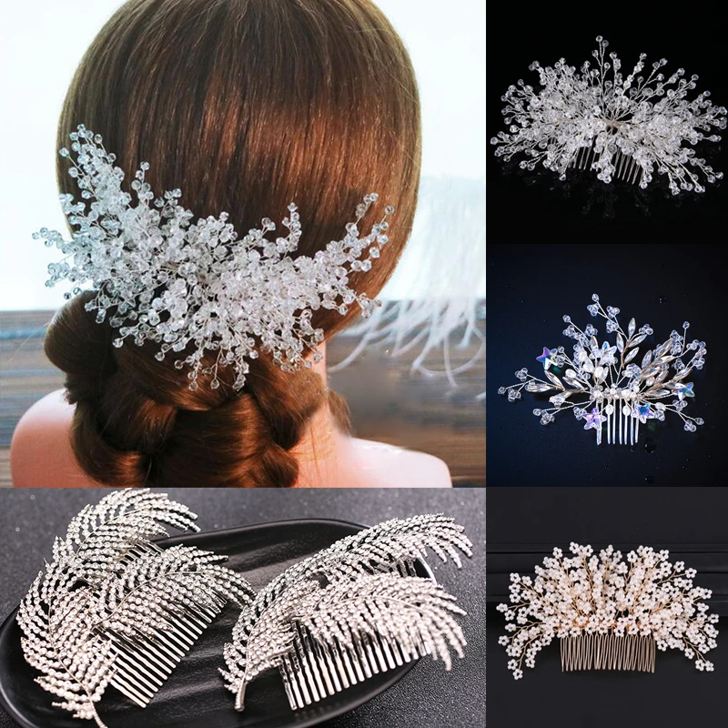 Silver Color Pearl Crystal Wedding Hair Combs Hair Accessories for Bridal Flower Headpiece Women Bride Hair ornaments Jewelry