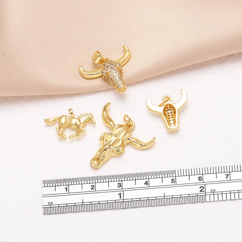 OCESRIO White Crystal Ox Head Pendant For Necklace Copper Gold Plated Horse DIY Purse Charm Jewelry Making Supplies Pdta744