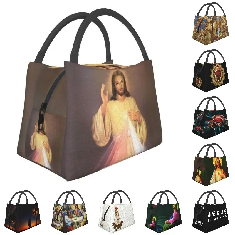 Divine Mercy Insulated Lunch Bag for Camping Travel Jesus Portable Cooler Thermal Lunch Box Women