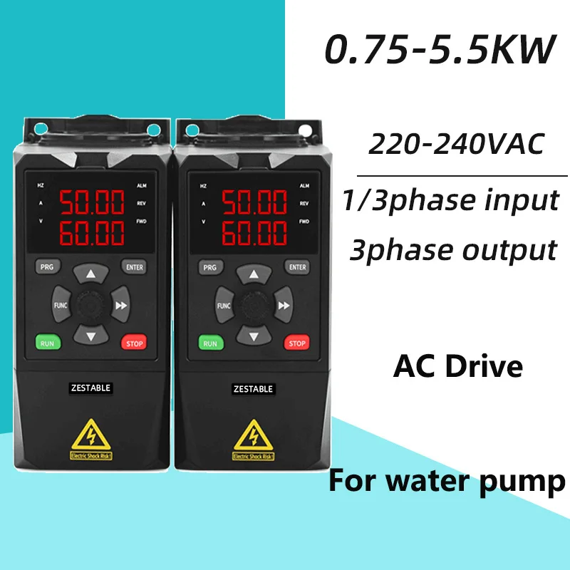 Pump VFD 3 Phase 220VAC Output AC Inverter 0.75/1.5/2.2/3/4/5.5KW Frequency AC Drive for Motor Speed Control