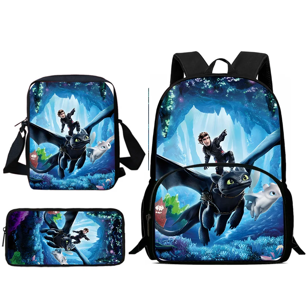 3Pcs Set Cute anime Toothless Child Backpacks Shoulder Bag Pencil Case Pupil Large Capacity School Bags for Boys Girls Best Gift