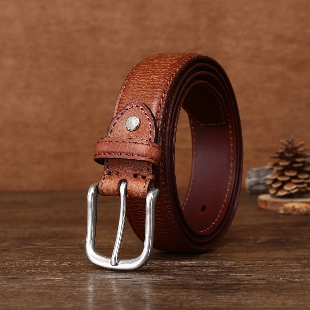 

3.3CM Vintage casual top layer cowhide men's needle buckle jeans belt Handmade leather belt simple all-in-one belt