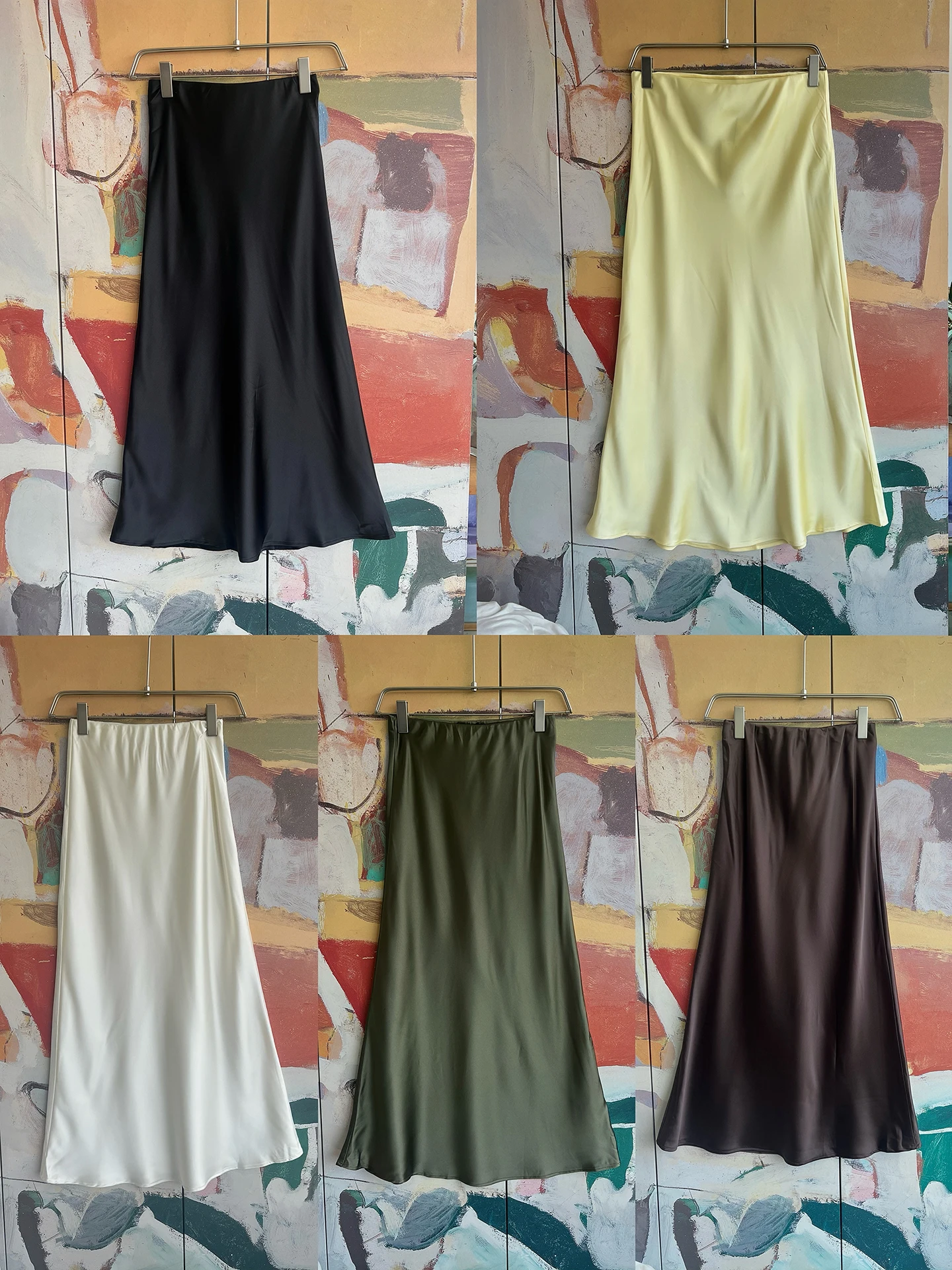 جينا تريكو فاخر ثنيات السلس الساتان f تنورة منخفضة الخصر Ele ميدي تنورة Ci تخفيف ألف خط تنورة البوليستر النسيج