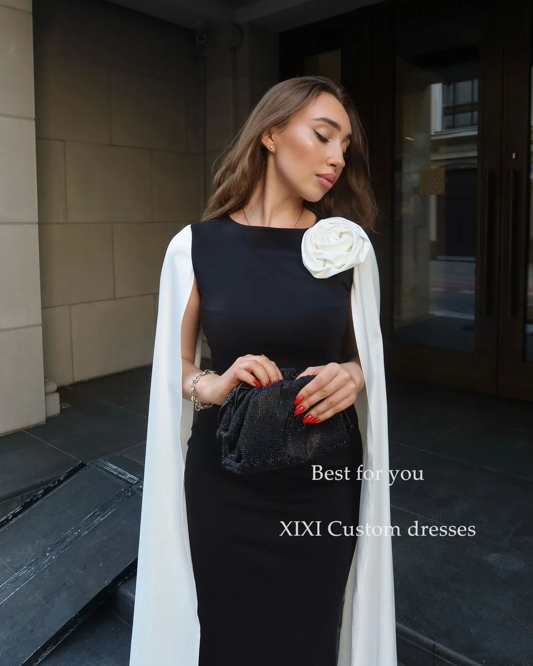 Xixi Column Primeur Halslijn Split Rits Up Handgemaakte Bloemen Vestidos Para Eventos Especiales Trouwjurk Avondjurk