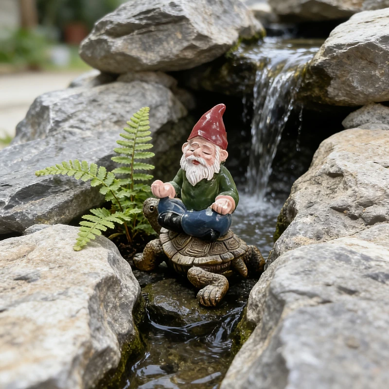 Garden Gnome Meditating Turtle Resin Figurine Elf Garden Ornament Micro Landscape Yard Patio Potted Plant Decor