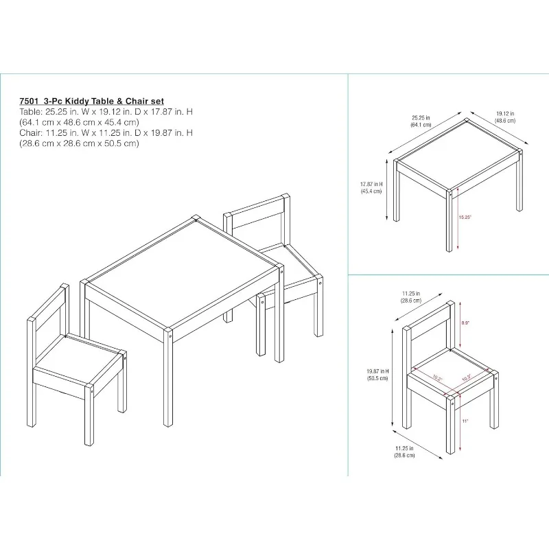 Hunter 3-Piece Kiddy Table & Chair Kids Set, Grey