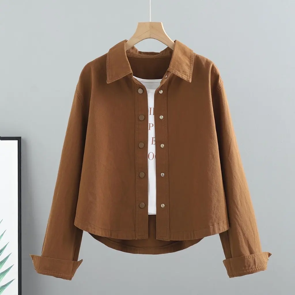 Casaco jeans feminino fashion estilo coreano solto camisa de manga comprida jaqueta top para primavera e outono roupa de trabalho combinada
