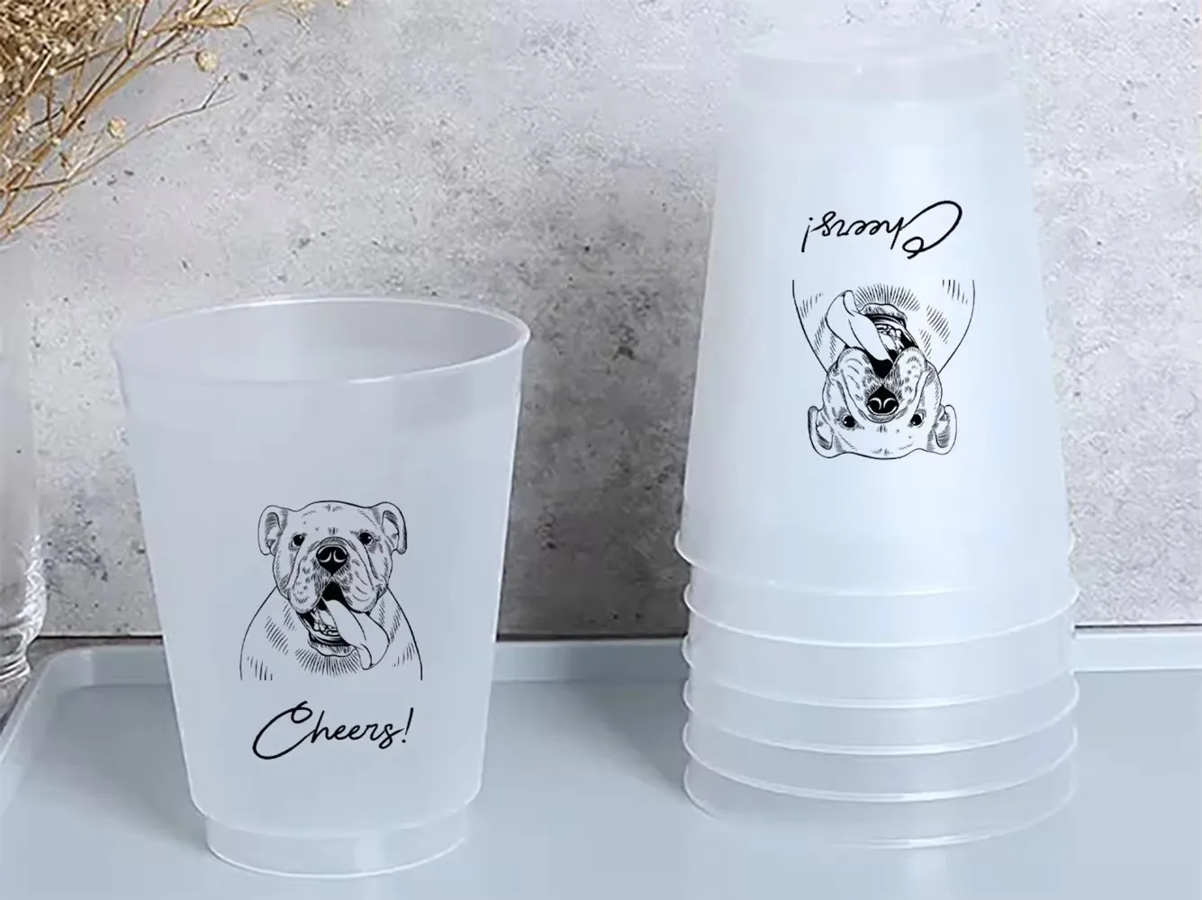 Custom Illustrated Dog Frosted Wedding Cups, Modern Wedding Cups, Custom Dog Wedding, Custom Wedding Cups, Pet 12oz Frosted Cups