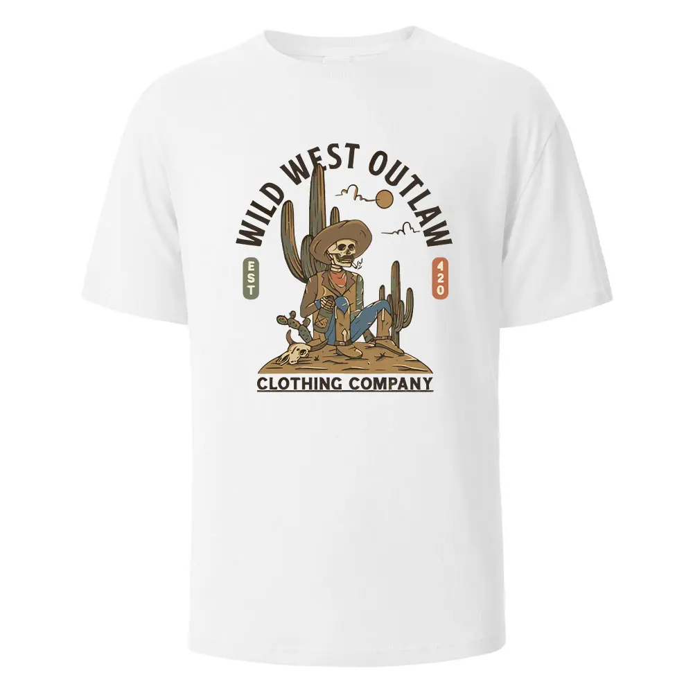 

Men's Printed T-Shirt Wild West Outlaw Streetwear 100%Cotton Tops For Men Women Summer Breathable Short-Sleeved Oneck Basic Tees