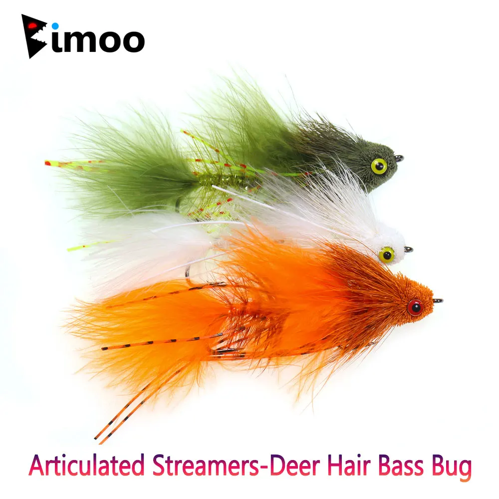 Bimoo 1PC Articulated Streamer Fly Deer Hair Bass Bug Fish Spine Fly BaitFish Big Game Fish Pike Trout Bass Sea Fishing Lures