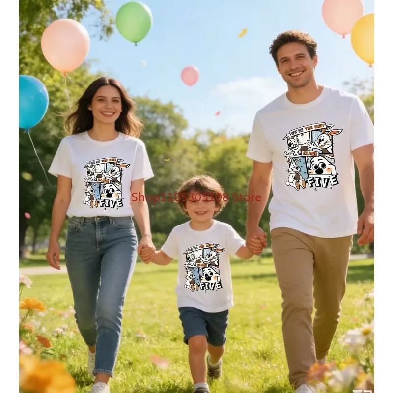 

Plaid Rabbit Print 2026 Summer New Family Clothing Set - Pure Cotton Short-Sleeved Children's Round-neck Streetwear T-shirt